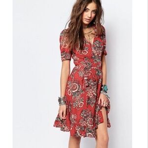 Ralph Lauren Vintage Romantic Red Floral Wrap Dress